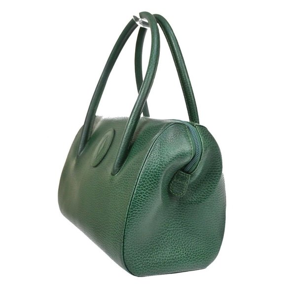 MUST DE CARTIER 2C Logo Hand Bag Leather Green Gold Made In Spain 35RH796 - Picture 6 of 15